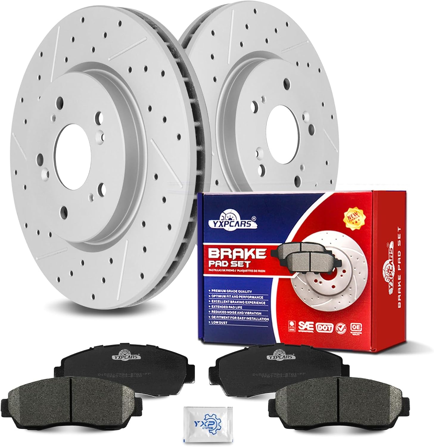Ceramic Front Brakes Pad and Rotors Drilled Slotted Vented Replacement Disc Brake Kits for Honda Accord Crosstour 2010/ Crosstour 2013-2015/ Cr-V 2007-2011, for Acura Rdx 2007-2012
