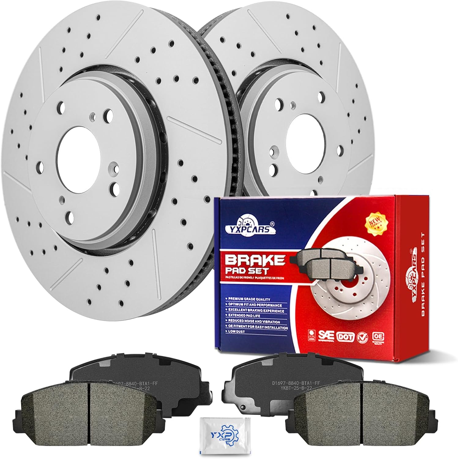 Ceramic Front Brakes Pad and Rotors Drilled Slotted Vented Replacement Disc Brake Kits for Acura ILX 2017 2018 2019 2020 2021 2022, for Honda Civic 2017-2020 Si/Accord 2016 2017