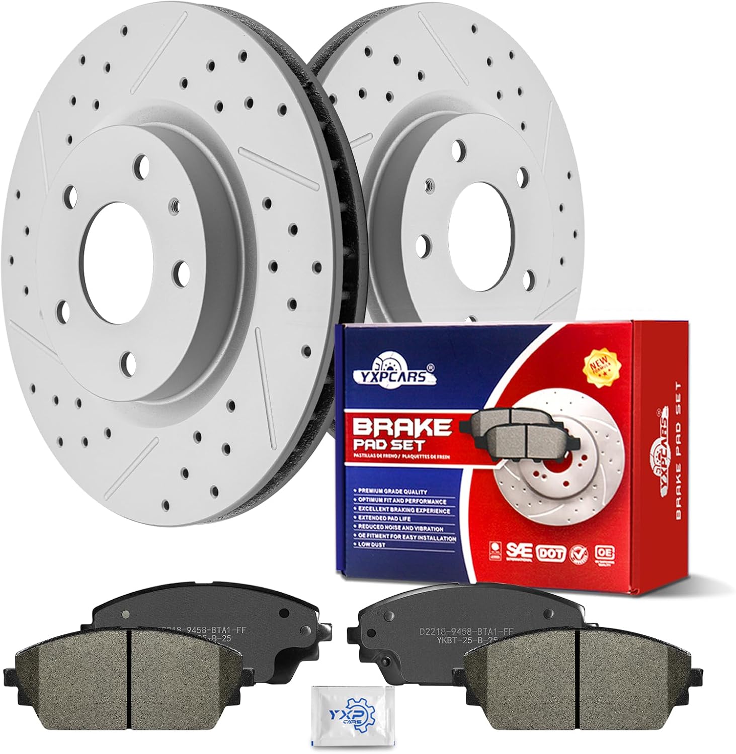 Ceramic Front Brakes Pad and Rotors Drilled Slotted Vented Replacement Disc Brake Kits for Mazda 3 2019 2020 2021 2022 2023 Awd