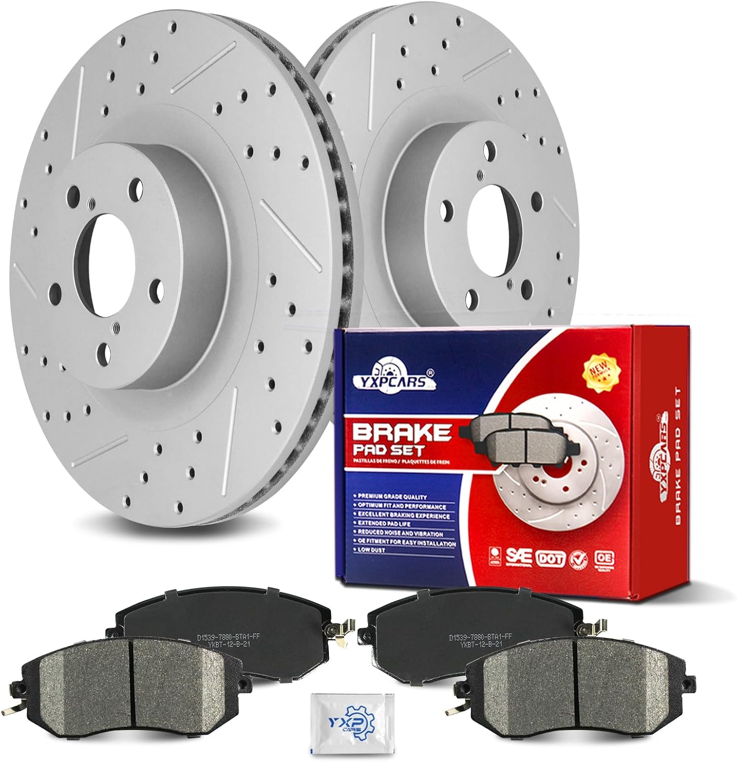 Ceramic Front Brakes Pad and Rotors Drilled Slotted Vented Replacement Disc Brake Kits for Subaru XV Crosstrek 2013-2015 / Crosstrek 2016-2017/ BRZ 2022-2023/ Forester 2011-2013