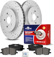 Ceramic Front Brakes Pad and Rotors Drilled Slotted Vented Replacement Disc Brake Kits for LEXUS RX330 2004 2005 2006/ RX350 2007-2009/ RX400H 2006-2008, for Toyota Highlander 2006-2007