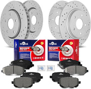 Front & Rear Drilled Slotted Rotors and Ceramic Disc Brake Pads Kit for Chrysler Town & Country 2008-2011, for Dodge Grand Caravan 2008-2011/ Journey 2009-2011,for Volkswagen Routan 2009-2011
