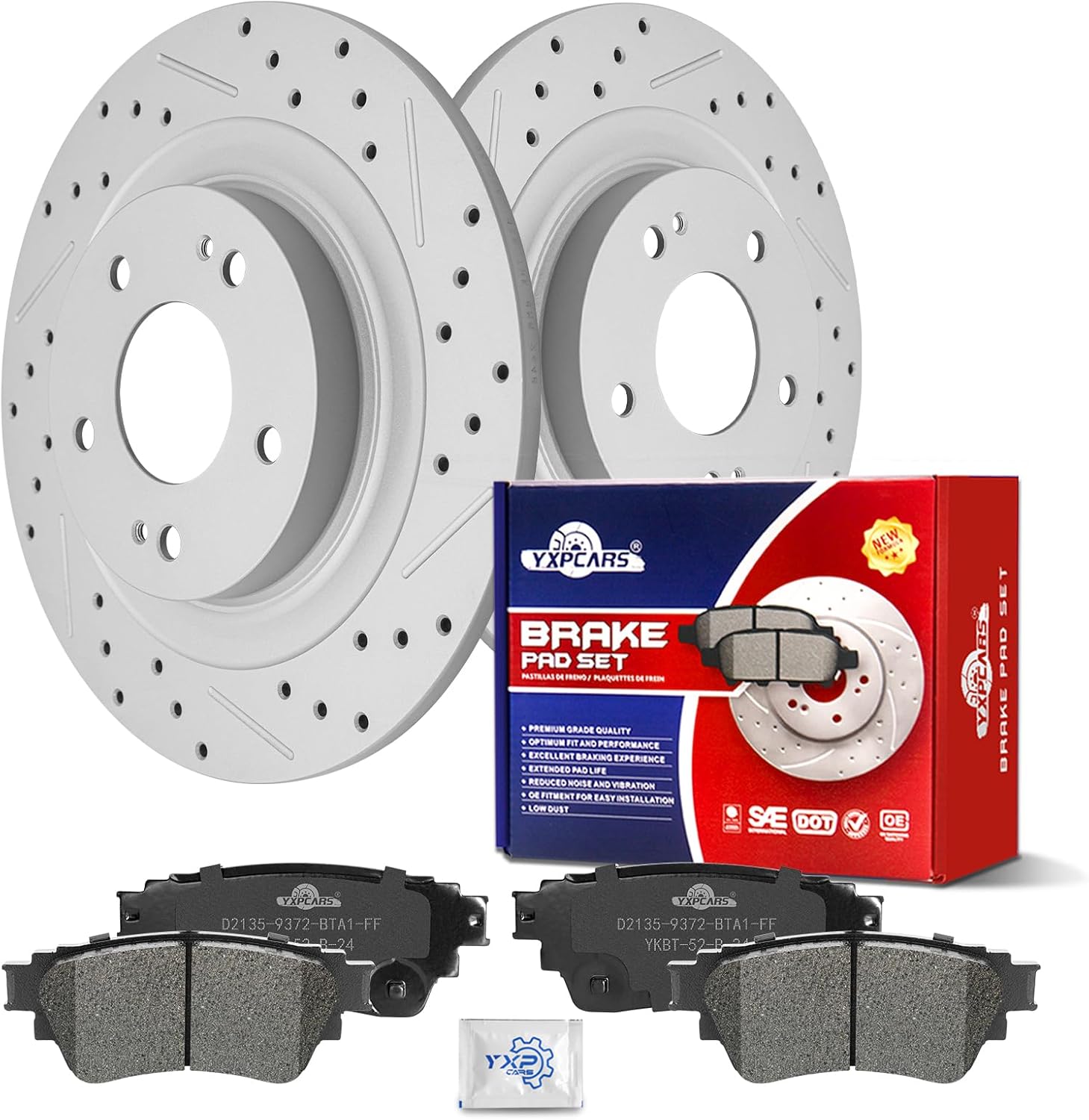 Ceramic Rear Brakes Pad and Rotors Drilled Slotted Solid Replacement Disc Brake Kits for Mitsubishi Eclipse Cross Outlander Phev with Electric Parking Brake