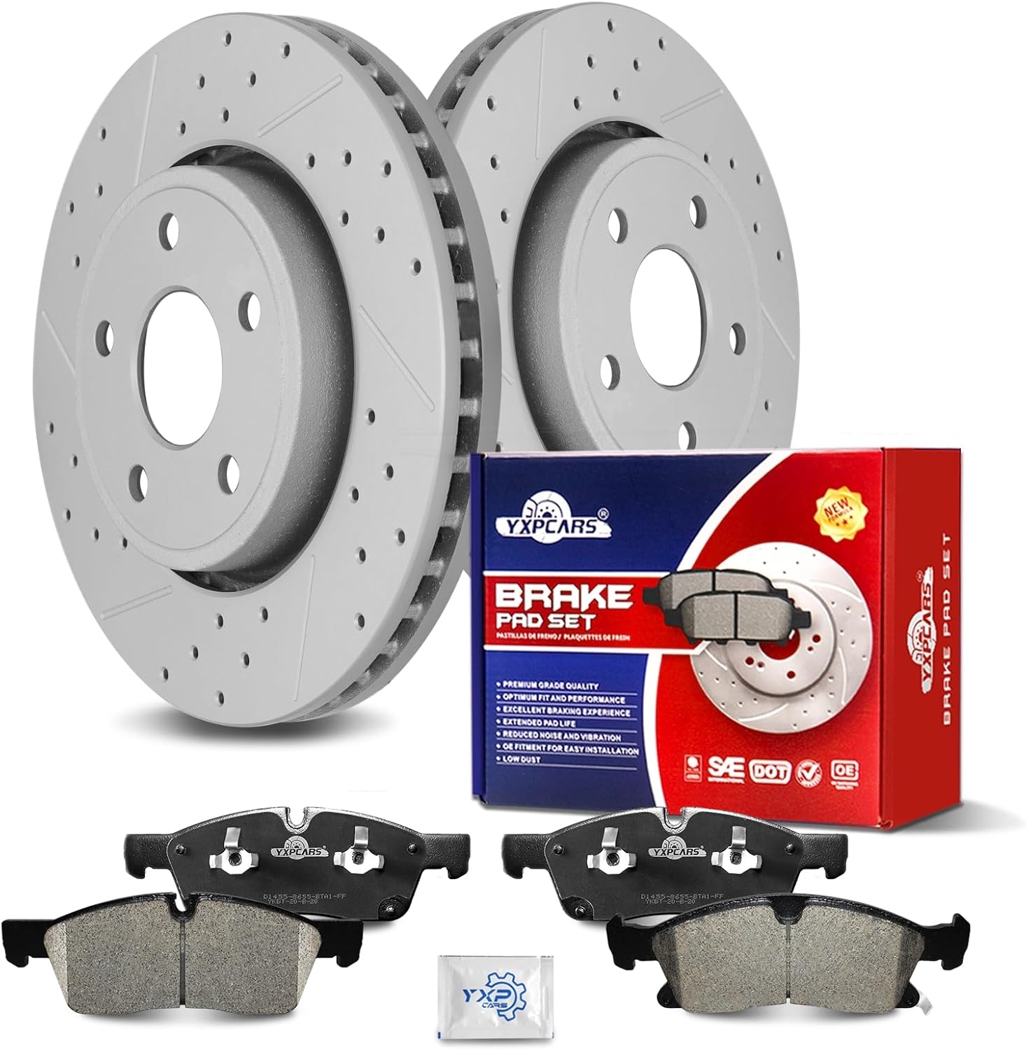 Ceramic Front Brakes Pad and Rotors Drilled Slotted Vented Replacement Disc Brake Kits for Dodge Durango, for Jeep Grand Cherokee