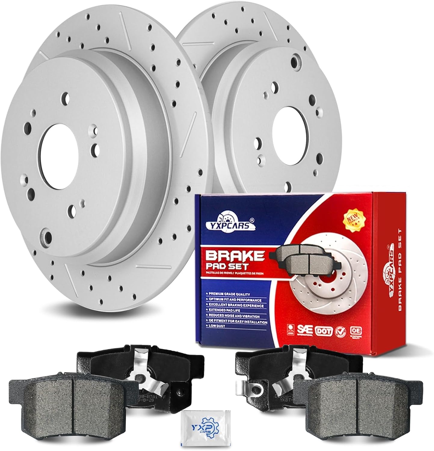 Ceramic Rear Brakes Pad and Rotors Drilled Slotted Solid Disc Brake Kits for Honda Cr-V 2005-2016, for Acura Rdx 2010 - 2012 FWD/Rdx 2013 - 2018
