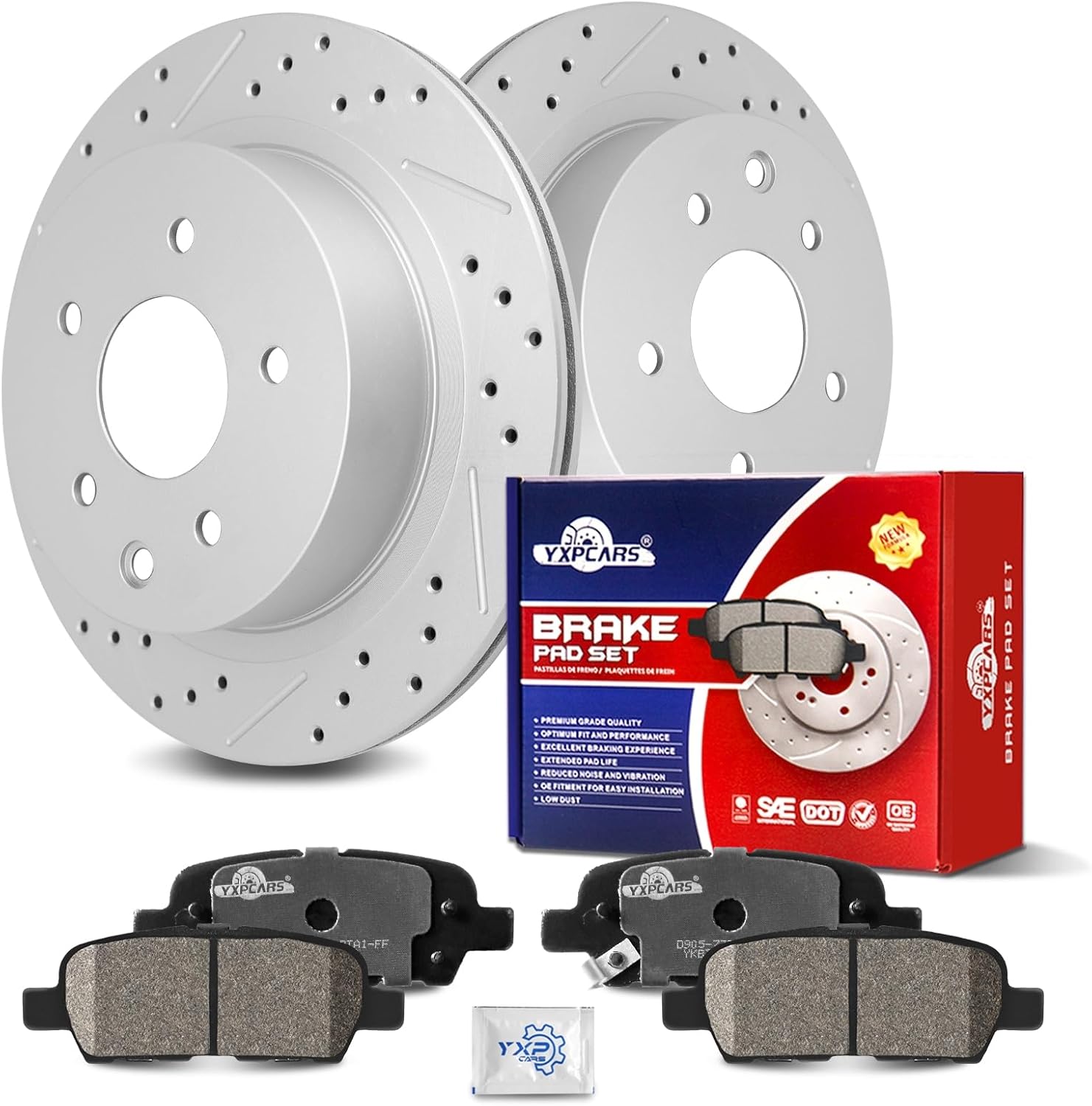 Ceramic Rear Brakes Pad and Rotors Drilled Slotted Vented Replacement Disc Brake Kits for Nissan Juke/X-Trail/Leaf/Rogue/Rogue Select/Rogue Sport