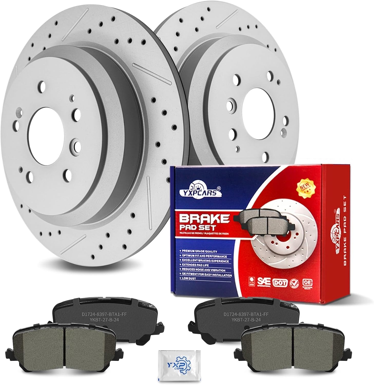 Ceramic Rear Brakes Pad and Rotors Drilled Slotted Solid Disc Brake Kits for Honda Pilot 2016 - 2022/ Passport 2019-2022/ Ridgeline 2017-2023