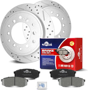 Ceramic Rear Brakes Pad and Rotors Drilled Slotted Vented Disc Brake Kits for Lexus Gx460 2010-2021, for Toyota 4Runner 2010-2021/ Fj Cruiser 2010 - 2014