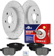 Ceramic Rear Brakes Pad and Rotors Drilled Slotted Solid Disc Brake Kits for Toyota Corolla 2009-2019/ Matrix 2009-2014/ Prius Prime 2017-2022/ Prius Awd-E 2019-2022, for Pontiac Vibe 2009 2010