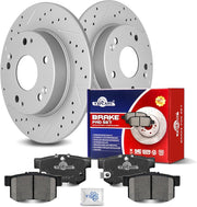 Ceramic Rear Brakes Pad and Rotors Drilled Slotted Solid Replacement Disc Brake Kits for Acura Csx 2006 2007 2008 2009 2010 2011/ Ilx 2013 2014 2015, for Honda Civic