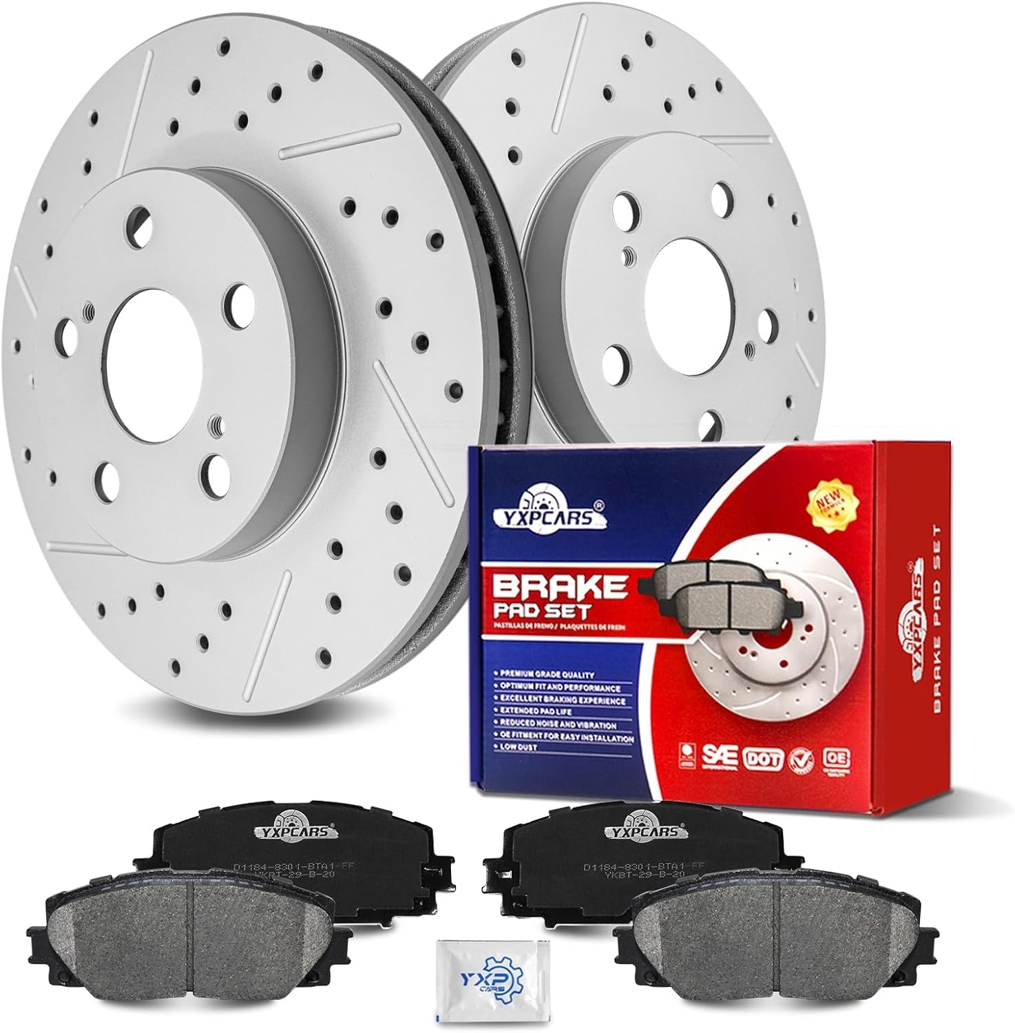 Ceramic Front Brakes Pad and Rotors Drilled Slotted Vented Disc Brake Kits for Lexus CT200h 2011 - 2017, for Toyota Prius Plug-In 2012-2015/ Prius 2010-2015