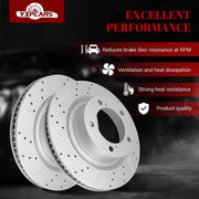 Front & Rear Drilled Slotted Rotors and Ceramic Disc Brake Pads Kit for Lexus Lx570 2016-2021, for Toyota Land Cruiser 2016 2017 2018 2019 2020 2021/ Sequoia 2008-2021/ Tundra 2007-2021 5 Lug