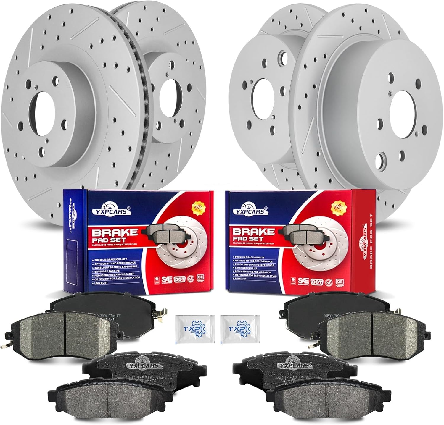 Front & Rear Drilled Slotted Rotors and Ceramic Disc Brake Pads Kit for Subaru Crosstrek 2016-2017/ Forester 2014 - 2016 2018/ XV Crosstrek 2013-2015 With 293.0 mm Front Rotor