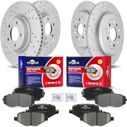 Front & Rear Drilled Slotted Rotors and Ceramic Disc Brake Pads Kit for Lincoln Mkx 2011-2015, for Ford Edge 2011 - 2014