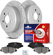 Ceramic Rear Brakes Pad and Rotors Drilled Slotted Solid Replacement Disc Brake Kits for Dodge Nitro 2007-2011, for Jeep Liberty 2008 2009 2010 2011 2012