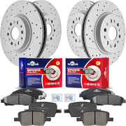 Front & Rear Drilled Slotted Rotors and Ceramic Disc Brake Pads Kit for Cadillac Xt5 2017 2018 2019 2020, for Buick Enclave 2018-2019 4WD