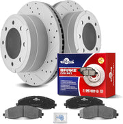 Ceramic Rear Brakes Pad and Rotors Drilled Slotted Vented Replacement Disc Brake Kits for Ford F-350 Super Duty Standard Cab Pickup/Extended Cab Pickup/Crew Cab Pickup 2015-2016 with Single Rear Wheel