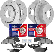 Front & Rear Drilled Slotted Rotors and Ceramic Disc Brake Pads Kit for Ford F-150 2010-2011 with 6 Lug