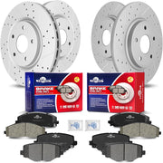 Front & Rear Drilled Slotted Rotors and Ceramic Disc Brake Pads Kit for Dodge Grand Caravan 2017 - 2020 Dual Piston Front Calipers, for Dodge Journey 2014 2020