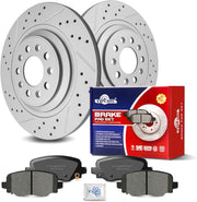 Ceramic Rear Brakes Pad and Rotors Drilled Slotted Solid Disc Brake Kits for Jeep Cherokee 2014 - 2021 With Dual Piston Front Caliper