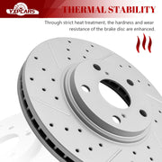 Ceramic Front Brakes Pad and Rotors Drilled Slotted Vented Replacement Disc Brake Kits for Toyota Highlander 2001 2002 2003 2004 2005/ Highlander Gas 2006-2007