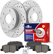 Ceramic Rear Brakes Pad and Rotors Drilled Slotted Solid Replacement Disc Brake Kits for Mazda 3 Sport 2014 2015 2016 2017 2018 Gt; For Vehicles with 11.57 Inch Front Rotor