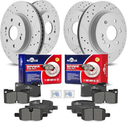 Front & Rear Drilled Slotted Rotors and Ceramic Disc Brake Pads Kit for Chevy Tahoe 2021 2022 2023 Without Police Package (With 4 Piston Front Caliper)