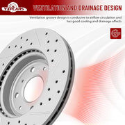 Front Drilled and Slotted Disc Brake Rotors Replacement for Nissan March 2012-2017/ Micra 2015 2016 2017 2018 2019/ Note 2014-2017/ Tiida 2012/ Versa 2012 1.6L/ Versa Note 2014-2019/ Versa 2013-2019