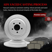 Ceramic Rear Brakes Pad and Rotors Drilled Slotted Solid Replacement Disc Brake Kits for Ford Mustang 2015 2016 2017 3.7L V6 with Solid Rear Rotors