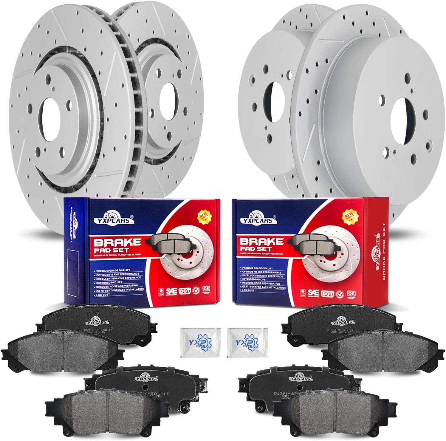 Front & Rear Drilled Slotted Rotors and Ceramic Disc Brake Pads Kit for for Lexus Rx350 Rx450H 2010-2015, for Toyota Highlander 2014-2019/ Sienna 2011 - 2018 2019 2020