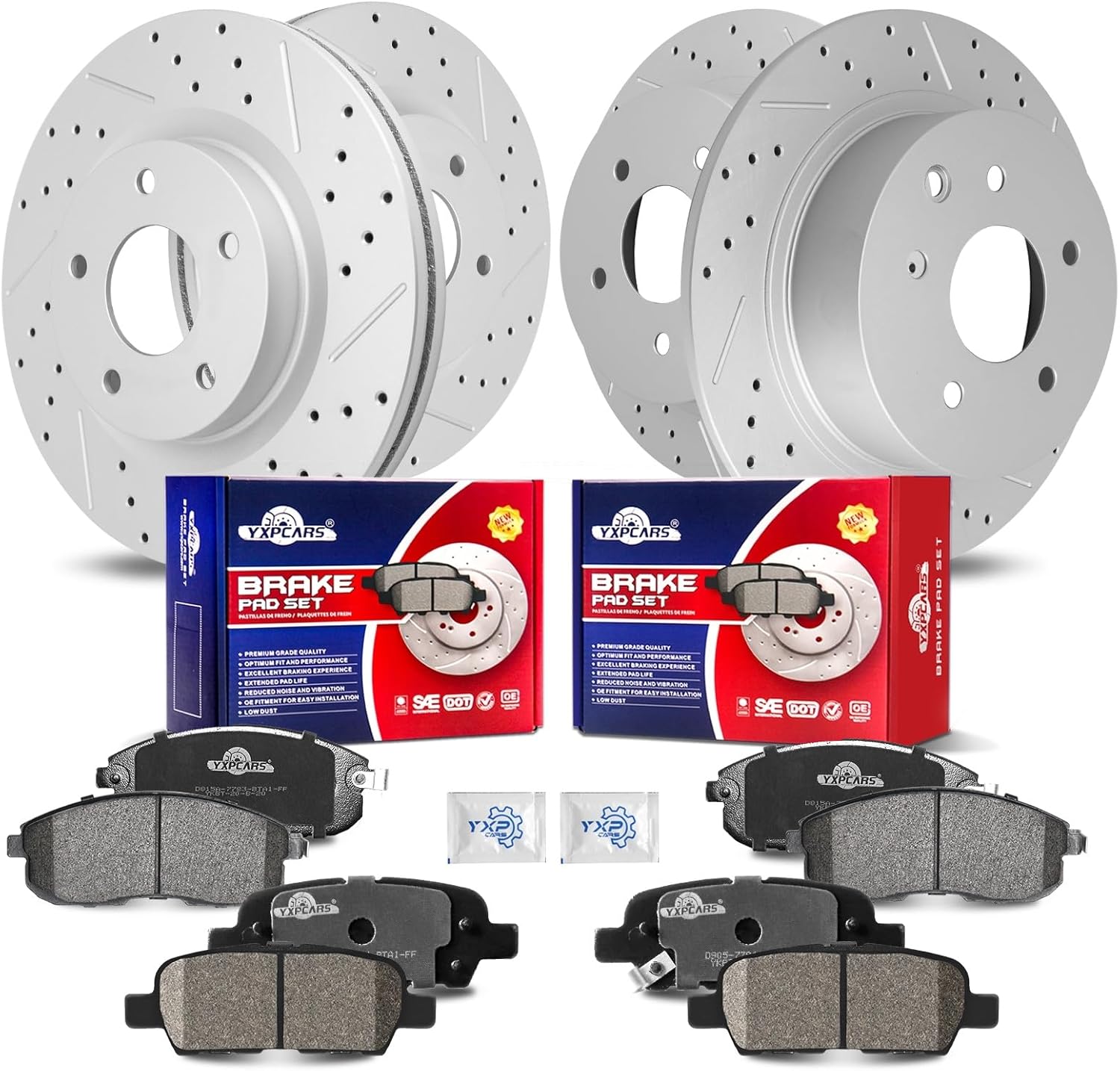 Front & Rear Drilled Slotted Rotors and Ceramic Disc Brake Pads Kit for Nissan Altima 2007 2008 2009 2010 2011 2012 2013 (2009 2013 Coupe)