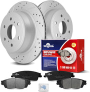 Ceramic Rear Brakes Pad and Rotors Drilled Slotted Vented Replacement Disc Brake Kits for Cadillac Escalade Esv, for Gmc Yukon Xl/Sierra 1500 Limited, for Chevy Tahoe/Suburban/Silverado 1500 LD
