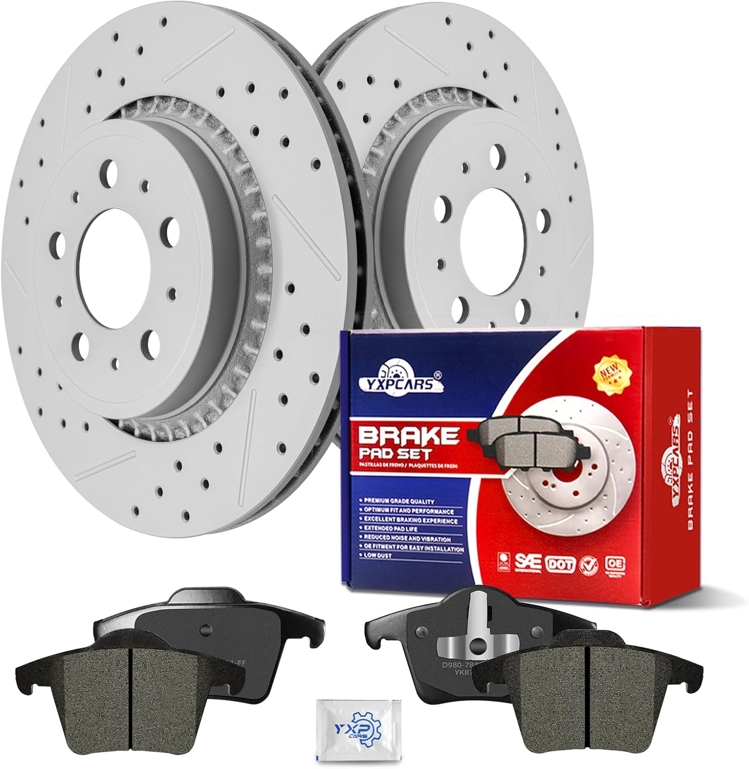 Ceramic Rear Brakes Pad and Rotors Drilled Slotted Vented Replacement Disc Brake Kits for VOLVO XC90 2004 2005 2006 2007 2008 2009 2010 2011 2012 2013 2014