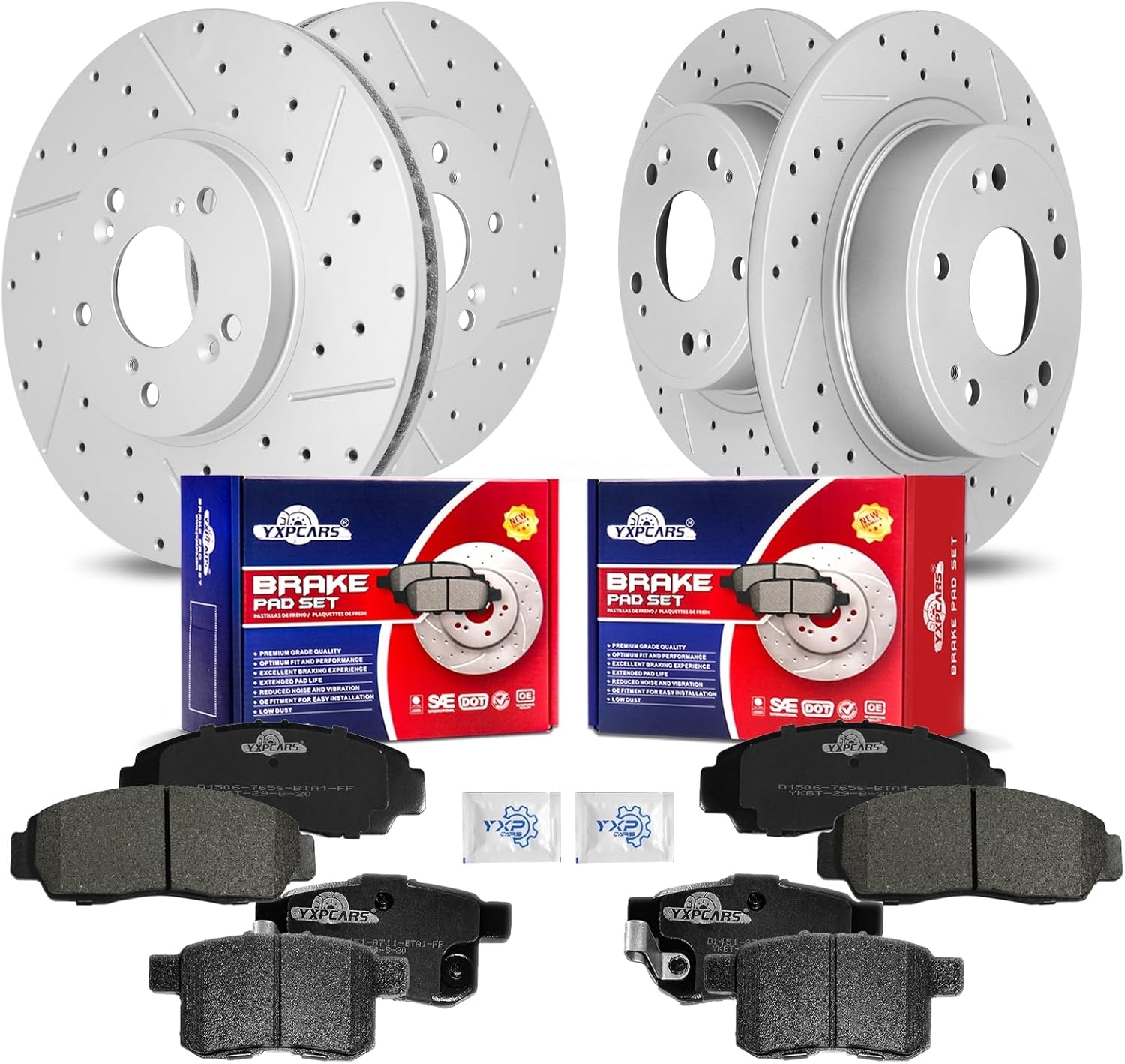 Front & Rear Drilled Slotted Rotors and Ceramic Disc Brake Pads Kit for Acura Tsx 2011 2012 2013 2014, for Honda Accord Ex/Ex-L/Hfp 2012, Accord Ex/Ex-L 2010, Accord Ex 2011
