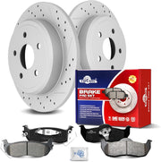 Ceramic Rear Brakes Pad and Rotors Drilled Slotted Solid Disc Brake Kits for Jeep Commander (Xk) 2006-2010/ Grand Cherokee 2005/ Grand Cherokee 2006-2010 Excluding Srt8