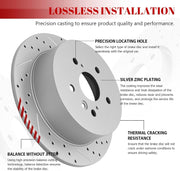 Front & Rear Drilled Slotted Rotors and Ceramic Disc Brake Pads Kit for Acura Zdx 2010-2013/ Mdx 2007 2008 2009 2010 2011 2012 2013, for Honda Pilot 2009-2014 2015