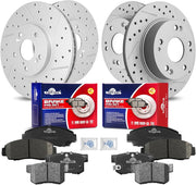 Front & Rear Drilled Slotted Rotors and Ceramic Disc Brake Pads Kit for Acura TSX 2004 2005 2006 2007 2008