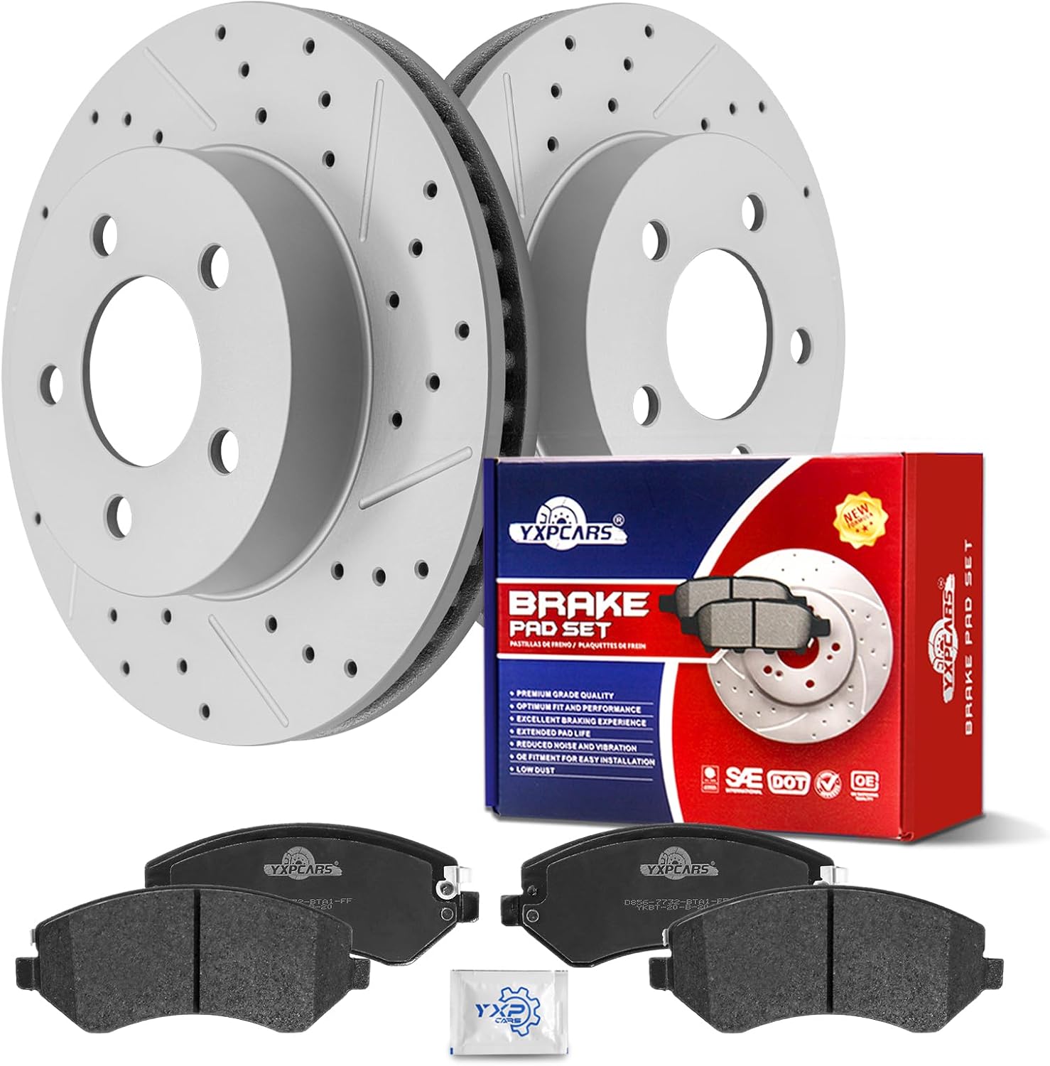 Ceramic Front Brakes Pad and Rotors Drilled Slotted Vented Replacement Disc Brake Kits for Jeep Liberty 2002 2003 2004 2005 2006 2007