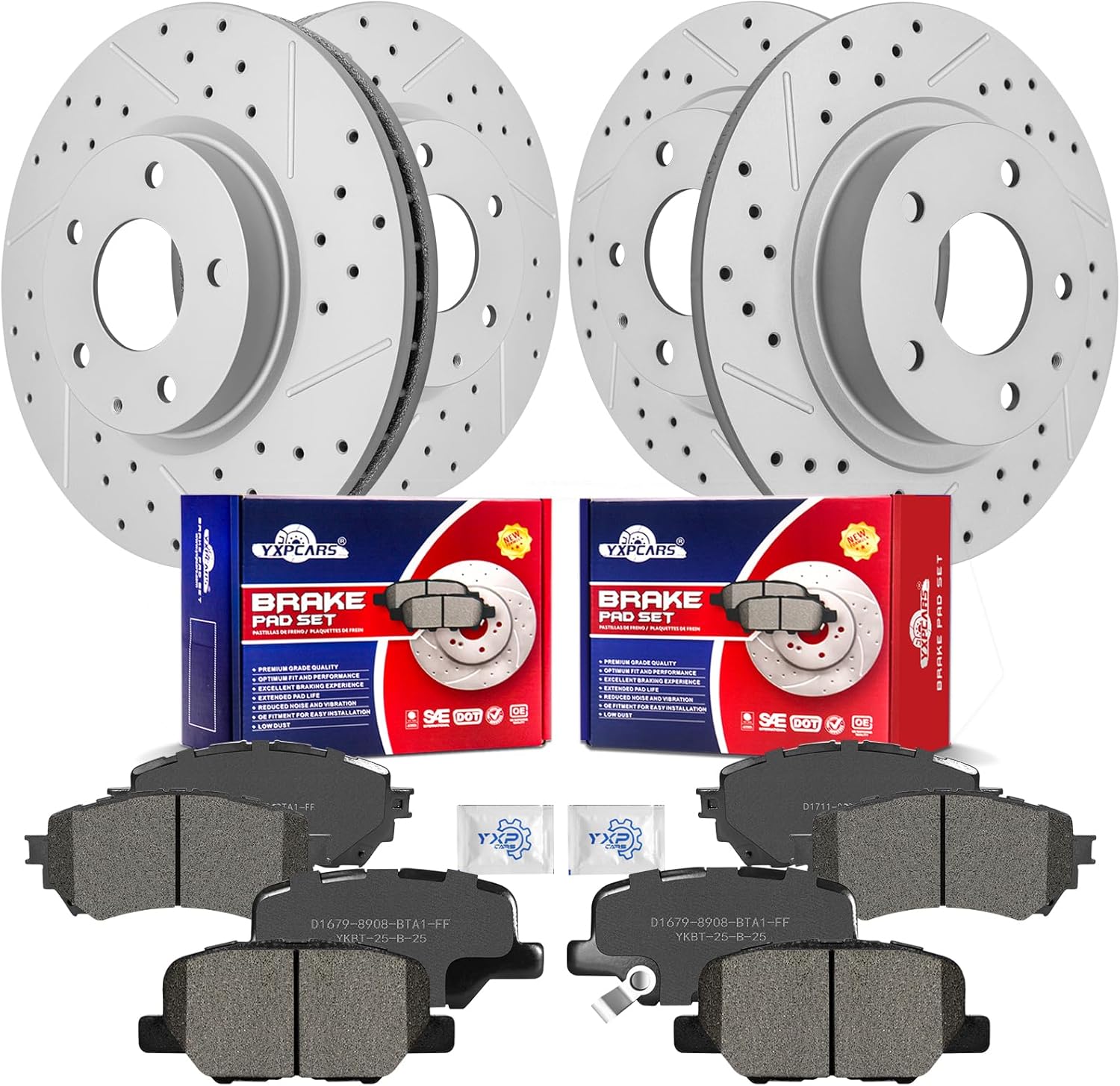 Front & Rear Drilled Slotted Rotors and Ceramic Disc Brake Pads Kit for Mazda 6 2014-2015