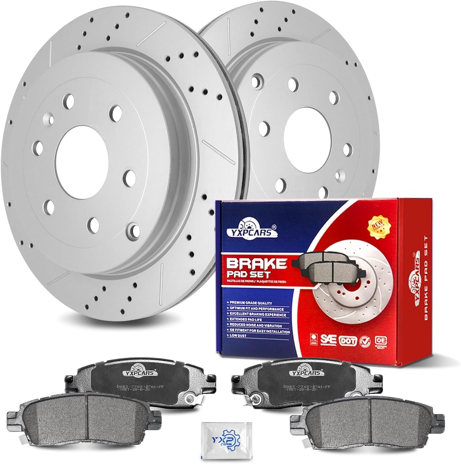 Ceramic Rear Brakes Pad and Rotors Drilled Slotted Vented Replacement Disc Brake Kits for Buick Enclave 2008-2017, for Chevy Traverse, for Gmc Acadia Limited/Acadia, for for Saturn Outlook