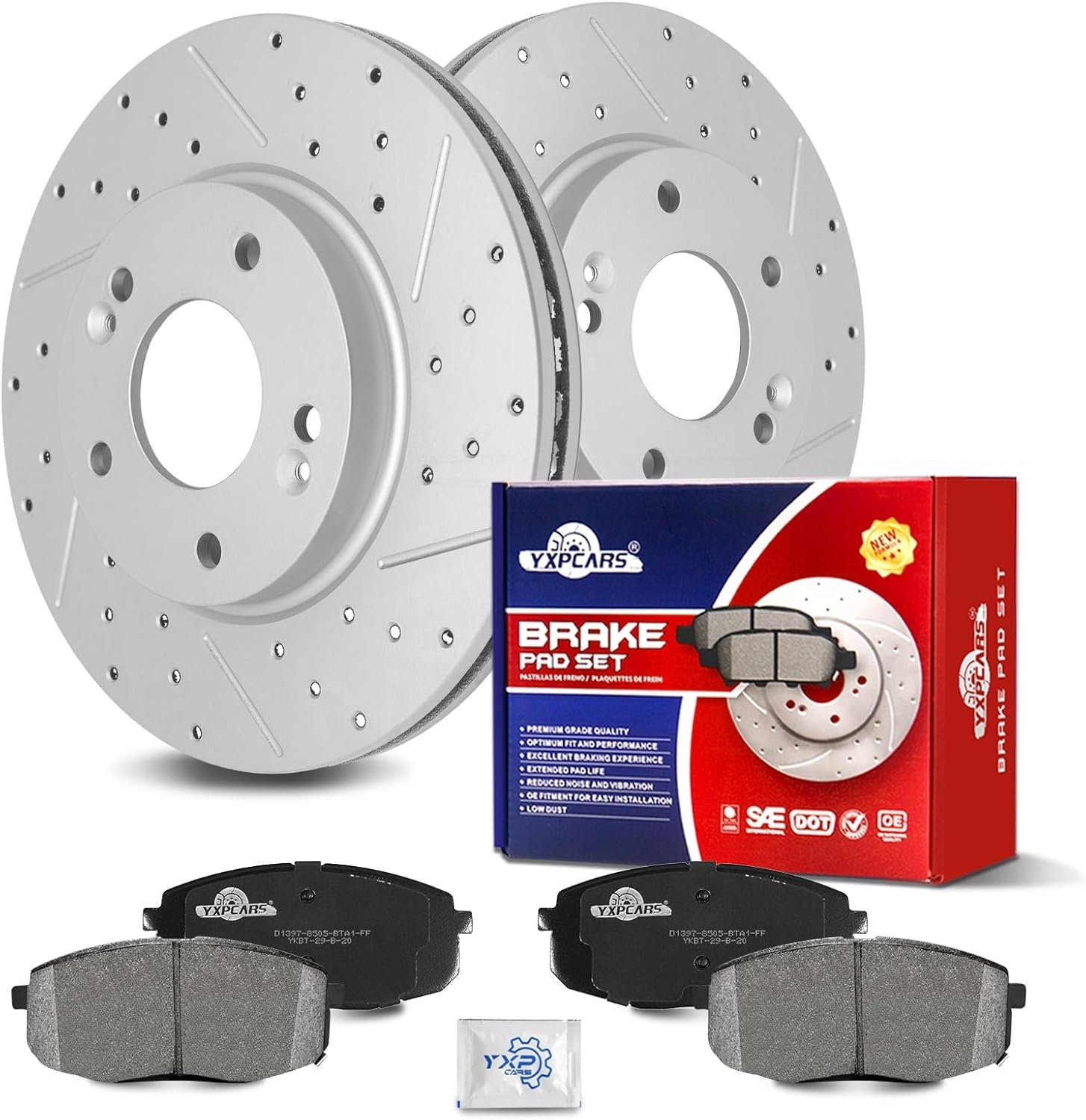 Ceramic Front Brakes Pad and Rotors Drilled Slotted Vented Replacement Disc Brake Kits for Kia Soul 2014-2016