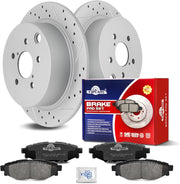 Ceramic Rear Brakes Pad and Rotors Drilled Slotted Solid Disc Brake Kits for Subaru XV Crosstrek 2013 2014 2015/ Crosstrek 2016 2017 2018 2019/ Impreza 2012-2019