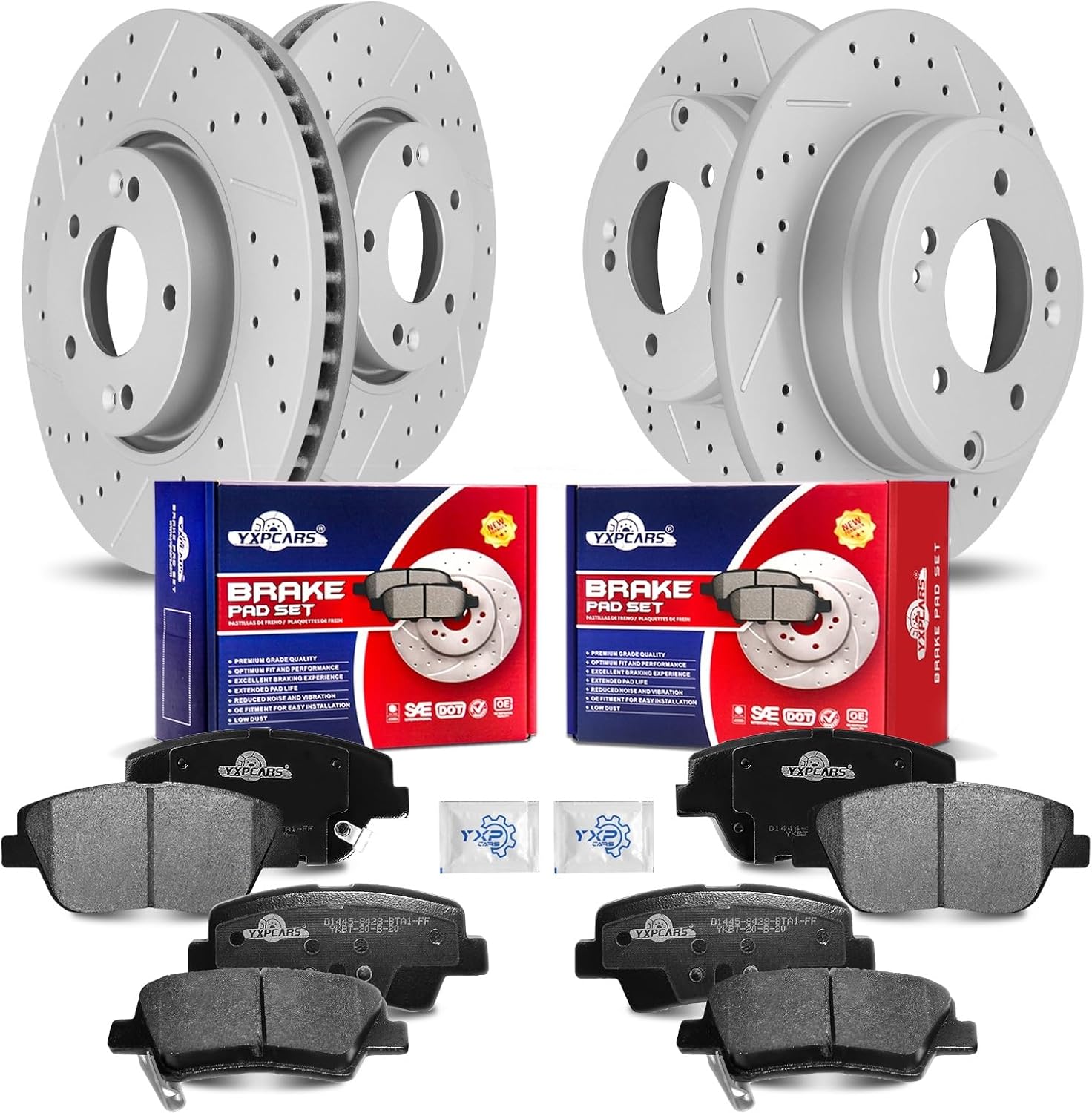 Front & Rear Drilled Slotted Rotors and Ceramic Disc Brake Pads Kit for Hyundai Sonata 2011 - 2014, for Kia Optima 2011-2012 2.4L