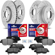 Front & Rear Drilled Slotted Rotors and Ceramic Disc Brake Pads Kit for Hyundai Sonata 2011 - 2014, for Kia Optima 2011-2012 2.4L