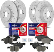 Front & Rear Drilled Slotted Rotors and Ceramic Disc Brake Pads Kit for Ford Fusion 2013 2014 2015 2016 20107 2018 2019 2020 Except Energi, for Lincoln Mkz 2013-2016 Hybrid