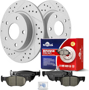 Ceramic Rear Brakes Pad and Rotors Drilled Slotted Solid Replacement Disc Brake Kits for Mazda Cx-30 2020-2021/3 Sport 2019-2021