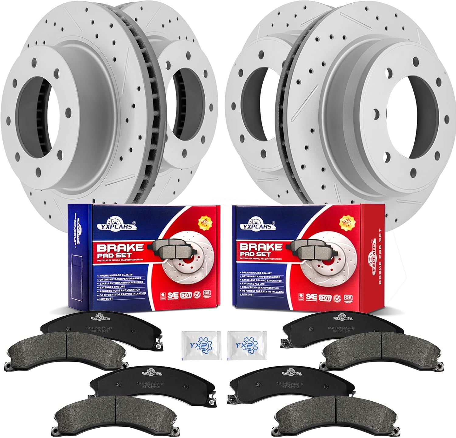 Front & Rear Drilled Slotted Rotors and Ceramic Disc Brake Pads Kit for Nissan Nv1500 Nv2500 Nv3500 2012-2021