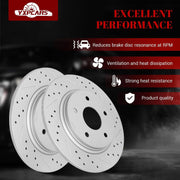 Ceramic Rear Brakes Pad and Rotors Drilled Slotted Solid Replacement Disc Brake Kits for Dodge Journey 2013/ Grand Caravan 2012 2013 2014 2015 2016 (With Single Piston Front Caliper)