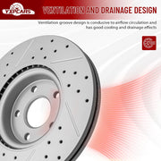 Front Drilled and Slotted Disc Brake Rotors Replacement for Volvo C30 2007 2008 2009 2010 2011 2012 2013/ C70 2006-2013/ S40 2005-2012 (S40 2004 5 Stud Wheels)/ V50 2005-2011 w/11.81''