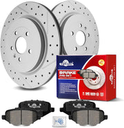 Ceramic Rear Brakes Pad and Rotors Drilled Slotted Vented Disc Brake Kits for Ford Police Interceptor Sedan 2013-2019/ Special Service Police Sedan 2014-2018/ Taurus 2013-2014 2016-2018 Sho
